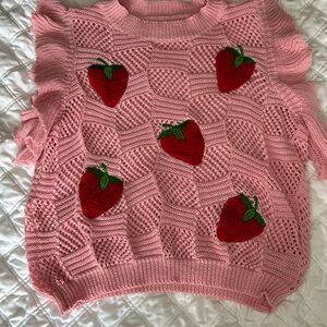 SHEIN Pink Strawberry Patterned Sweater